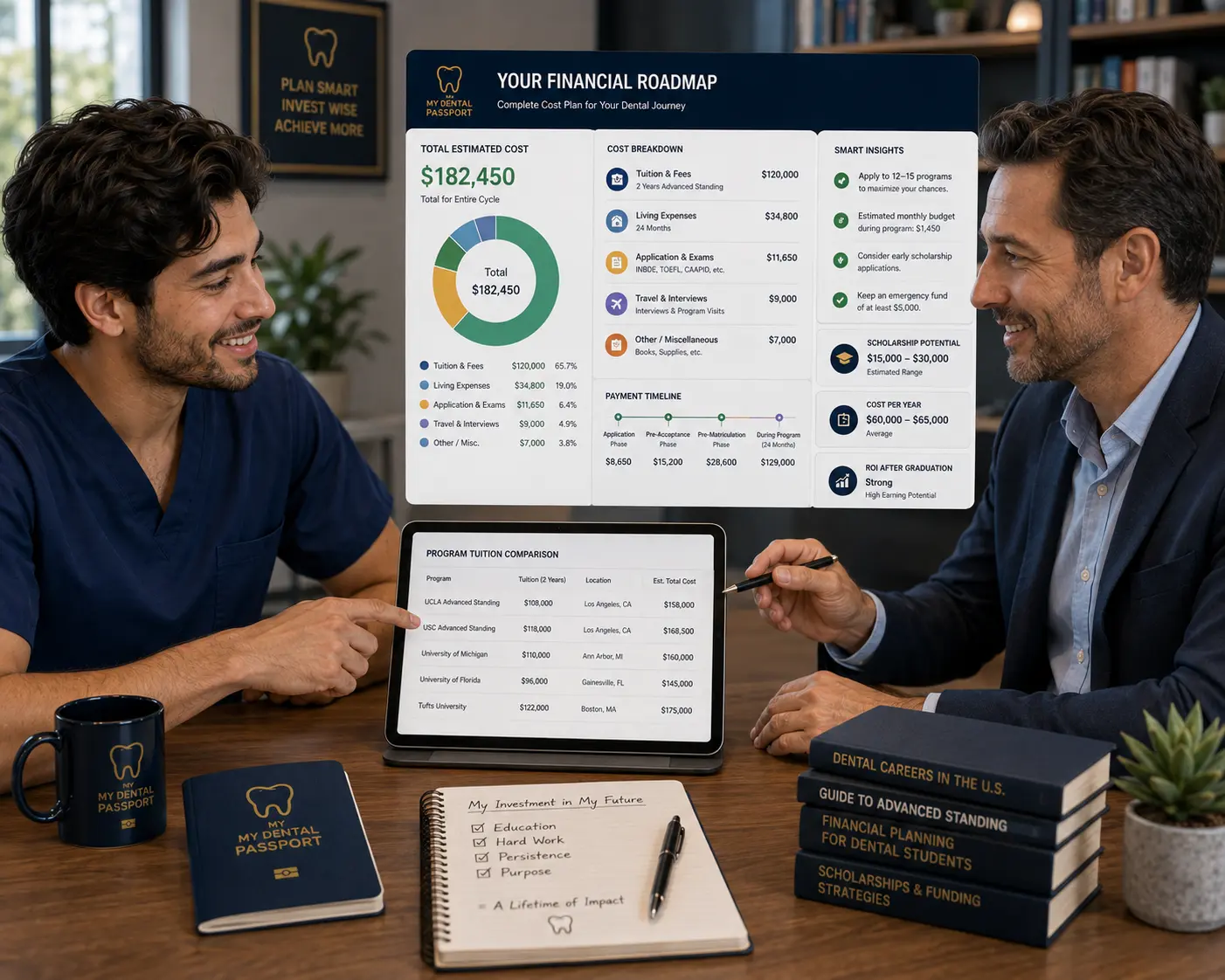 Financial roadmap with total estimated cost, breakdown and program tuition comparison