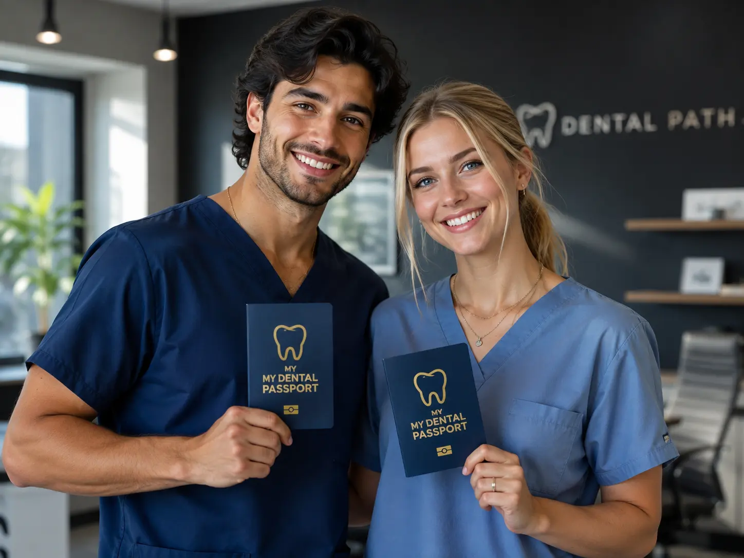 Two dentists holding their Dental Passports